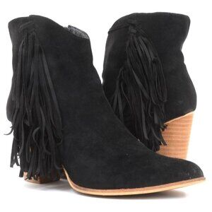 Coccoci Dixie Women 10 Fringe Pointed-Toe Western Ankle Boots Vegan Suede